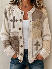 Damen-Strickjacke im Patchwork-Stil mit Glaubensmotiv