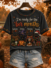 Damen-T-Shirt mit Aufdruck „Ich bin bereit für die ‚ber-Monate“ und kurzen Ärmeln