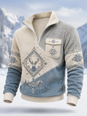 Herren-Pullover aus Plüsch mit Reißverschluss im nordischen Rentier-Design