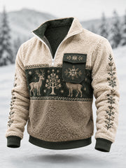 Herren-Pullover aus Plüsch mit Reißverschluss im nordischen Rentier-Design