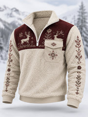Herren-Pullover aus Plüsch mit Reißverschluss im nordischen Rentier-Design