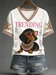 Damenmode-Magazin Dackel druck V-Ausschnitt T-Shirts
