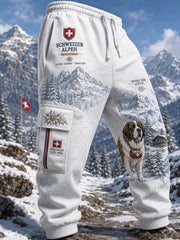 Herren-Langhose im Vintage-Stil mit einem Erinnerungsdruck eines schneebedeckten Berges