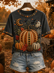 Damen Polka Dot Herbst-T-Shirt mit Kürbis druck