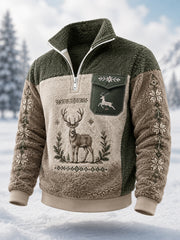 Herren-Pullover aus Plüsch mit Reißverschluss im nordischen Rentier-Design