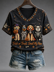 Kurzarm-T-Shirt mit Halloween-Hunde druck für Frauen
