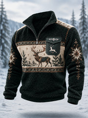 Herren-Pullover aus Plüsch mit Reißverschluss im nordischen Rentier-Design