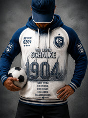 Herren-Weißes Bundesliga-Schalke-Fußball-Print-Casual-Kapuzenpullover