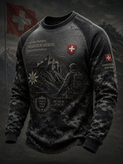 Herren-Raglan-Top aus Waffelstrick mit langen Ärmeln und militärischem Camouflage‑Muster