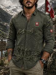 Herren-Waffelstrick-Hemd mit langen Ärmeln und militärischem Camouflage-Print