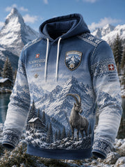 Langärmliges Kapuzen-Sweatshirt für Herren mit alpin inspirierten Print