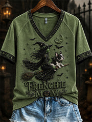 Damen Halloween Bad Witch Frenchie Mom Print kurz ärmel iges T-Shirt