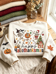 Frauen Hallo thank mas wunderbare Zeit eines Jahres Ferienzeit Skelette Print Sweatshirt
