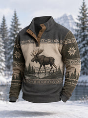 Herren-Winterpullover mit Elch-Print, lässig