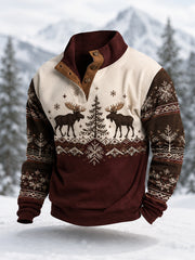 Herren-Winterpullover mit Elch-Print, lässig