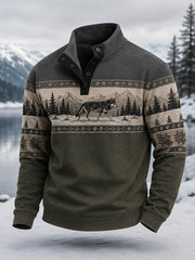 Herren Winter Wolf Print Casual Pullover