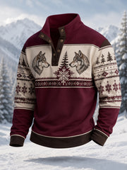 Herren-Winterpullover mit Wolfsdruck, lässig