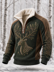 Retro-Nordic-Stil Tier kunst druck Casual Sweatshirt mit Reiß verschluss