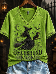 Damen Halloween Bad Witch Dackel Mama Print kurz ärmel iges T-Shirt