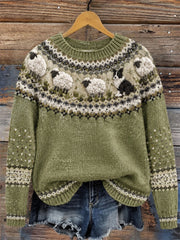 Damen Border Collie & Sheep Yoke Isle Print Gemütlicher Pullover mit Rundhals ausschnitt