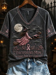 Kurzärmliges T-Shirt für Frauen Halloween Dackel Mom Breast Cancer Awareness