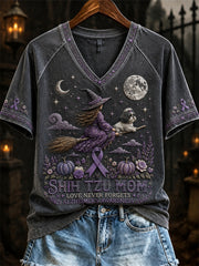 Kurzarm-T-Shirt für Frauen Halloween Shih Tzu Mom Alzheimer-Bewusstsein