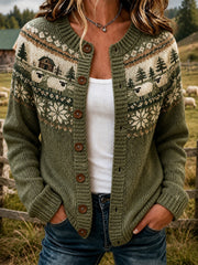Legere Strickjacke im Stil einer Strickjacke mit Schaf muster für Damen