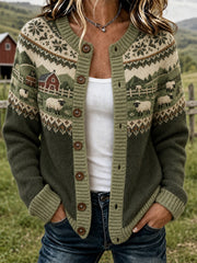 Lässige Strickjacke im Cardigan-Stil mit Damen-Muster und Schafmotiv