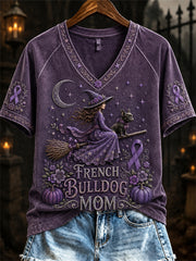 Frauen Halloween Französische Bulldogge Mama Alzheimer-Bewusstsein kurz ärmel iges T-Shirt