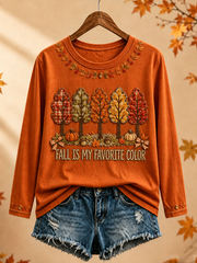 Damen-Herbst-T-Shirt mit meinem Lieblingsfarbdruck, Rundhalsausschnitt und langen Ärmeln