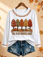Damen-Herbst-T-Shirt mit meinem Lieblingsfarbdruck, Rundhalsausschnitt und langen Ärmeln