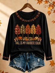 Damen-Herbst-T-Shirt mit meinem Lieblingsfarbdruck, Rundhalsausschnitt und langen Ärmeln