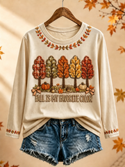 Damen-Herbst-T-Shirt mit meinem Lieblingsfarbdruck, Rundhalsausschnitt und langen Ärmeln