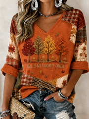 Damen Herbst ist meine Lieblings farbe bedruckt Mittellänge Ärmel V-Ausschnitt T-Shirt