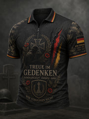 Herren-Kurzarm-Polos hirt mit Vintage-Veteran-Print mit Reiß verschluss vorne