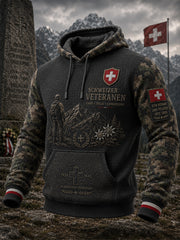 Herren-Sweatshirt im Vintage-Stil mit Veteranen-Print, waffelformig gestrickt, langärmlig