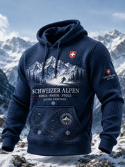Herren-Sweatshirt aus Waffelstrick mit Alpenmuster und langen Ärmeln