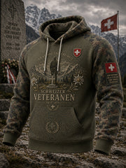 Herren-Sweatshirt im Vintage-Stil mit Veteranen-Print, waffelformig gestrickt, langärmlig