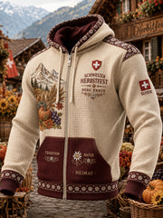 Herren-Erntefest-Grafik druck Waffel-Strick-Kapuzen pullover mit Reiß verschluss