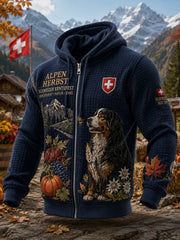 Herren-Harvest-Festival-Kapuzenpullover mit grafischem Print, Waffelstrick und Reißverschluss
