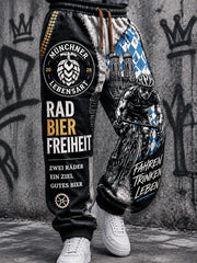Herrenhose in Schwarz mit Oktoberfest-Print, lässig und sportlich