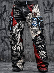 Herren-Hose im Retro-Stil mit Münchner Oktoberfest- und Patchwork-Print, lässig für die Arbeit