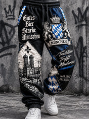 Herrenhose in Schwarz mit Oktoberfest-Print, lässig und sportlich