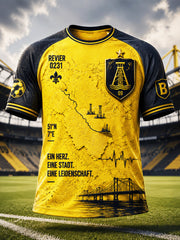Herren-Gelbes, deutsches Fußball-Patchwork‑T-Shirt mit Ballspielverein‑Borussia‑Print, lässig geschnitten
