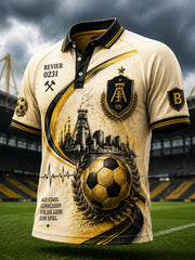 Herren-FC-Borussia-Fußball-Retro-Print-Lässiges-Polo-Hemd