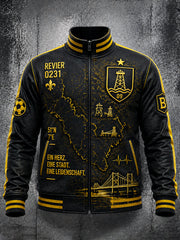 Herrenjacke in Schwarz mit Fußballmotiv des deutschen Vereins Borussia, lässig mit Reißverschluss