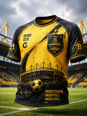 Herren-T-Shirt mit Fußball-Patchwork-Print im Stil des deutschen Ballspielvereins Borussia
