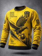 Herren-Gelbes deutsches Fußball-Ballspielverein Borussia-Eulen-Print-Casual-Sweatshirt