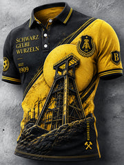 Herren-Deutschland-Ballspielverein-Borussia-Fußball-Retro-Patchwork-Print-Poloshirt