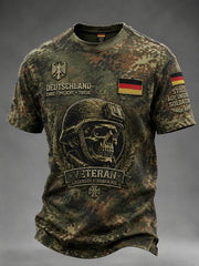 Herren-T-Shirt mit kurzen Ärmeln, Vintage-Camouflage- und militärstilistischen Prints